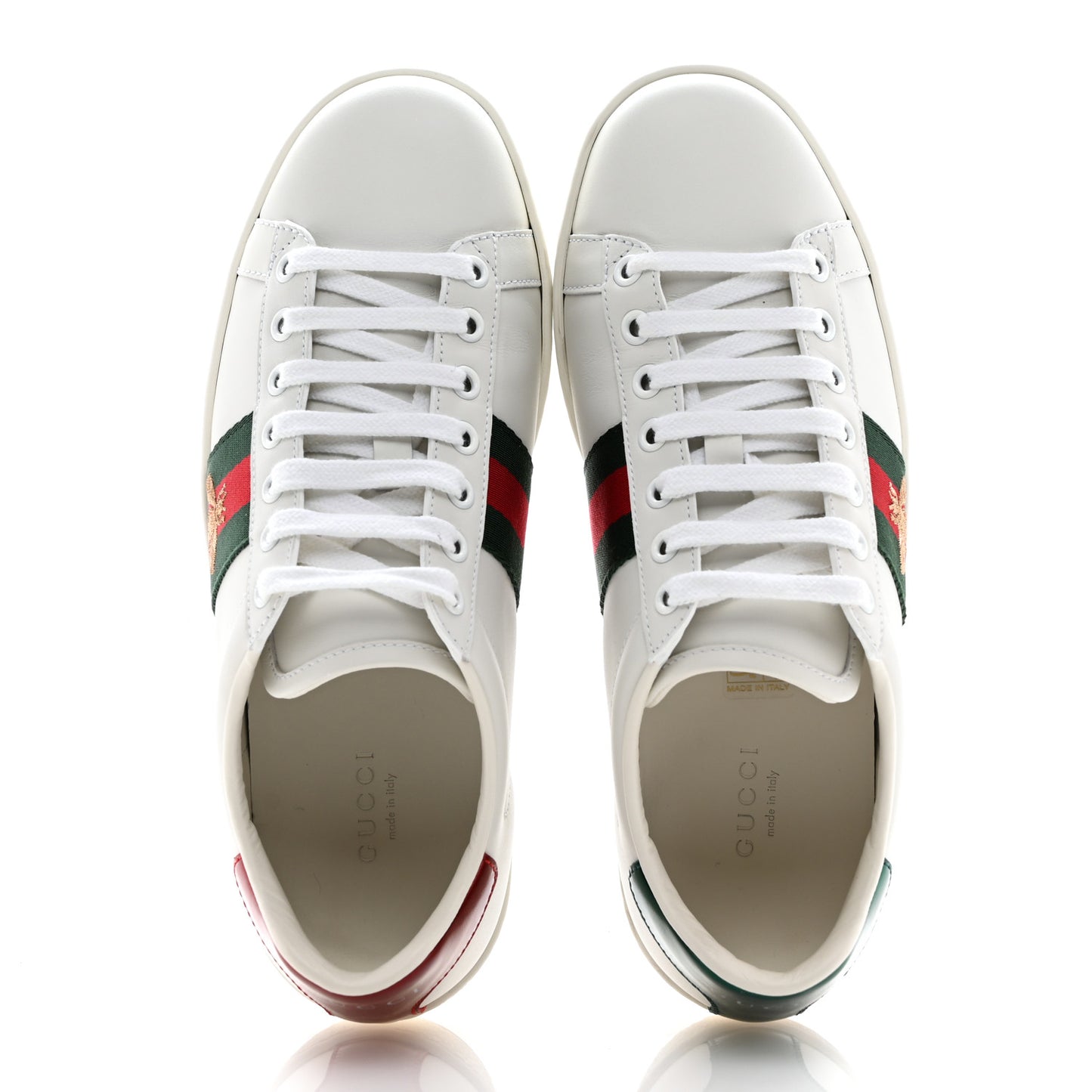 Calfskin Ayers Bee Embroidered Womens Ace Sneakers 37 White Green