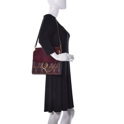 Chloe Calfskin Suede Studded Medium Faye Shoulder Bag Dark Purple 2 of 9