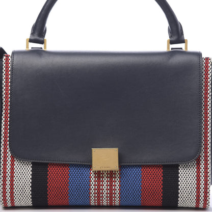 Celine Smooth Calfskin Textile Striped Medium Trapeze Navy Blue 7 of 17