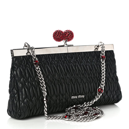 Miu Miu Matelasse Lux Kiss Lock Chain Clutch Black 2 of 10
