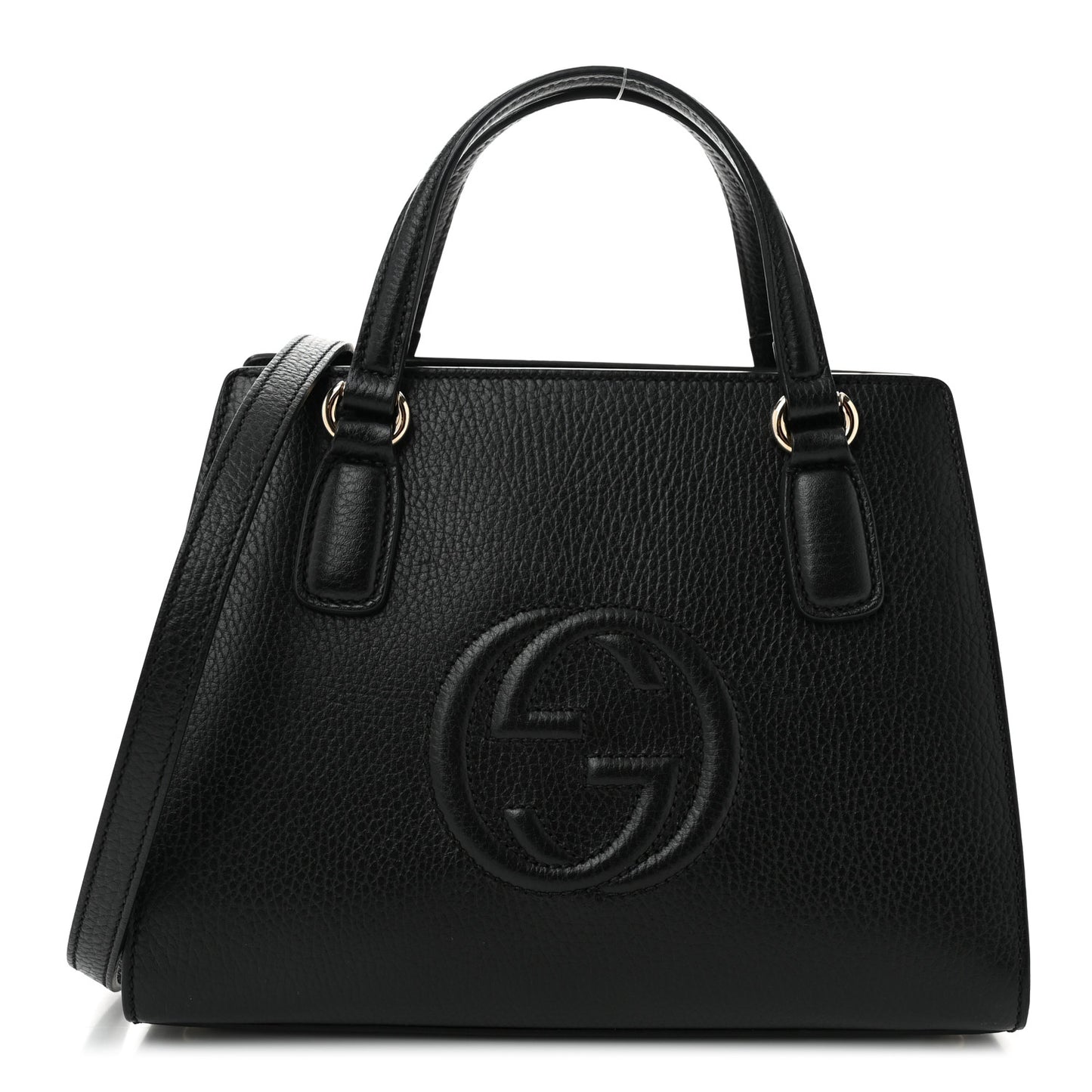 Pebbled Calfskin Medium Soho Top Handle Satchel Black