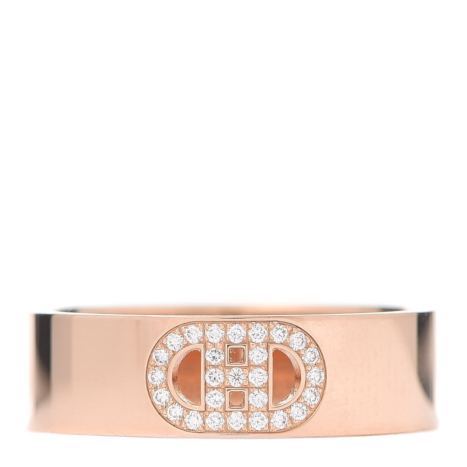 Hermes 18K Rose Gold Diamond PM H D'Ancre Ring 53 6.5 1 of 4
