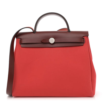 Hermes Toile Officier Vache Hunter Herbag Zip Retourne 31 PM Bougainvillea Rouge H 1 of 15