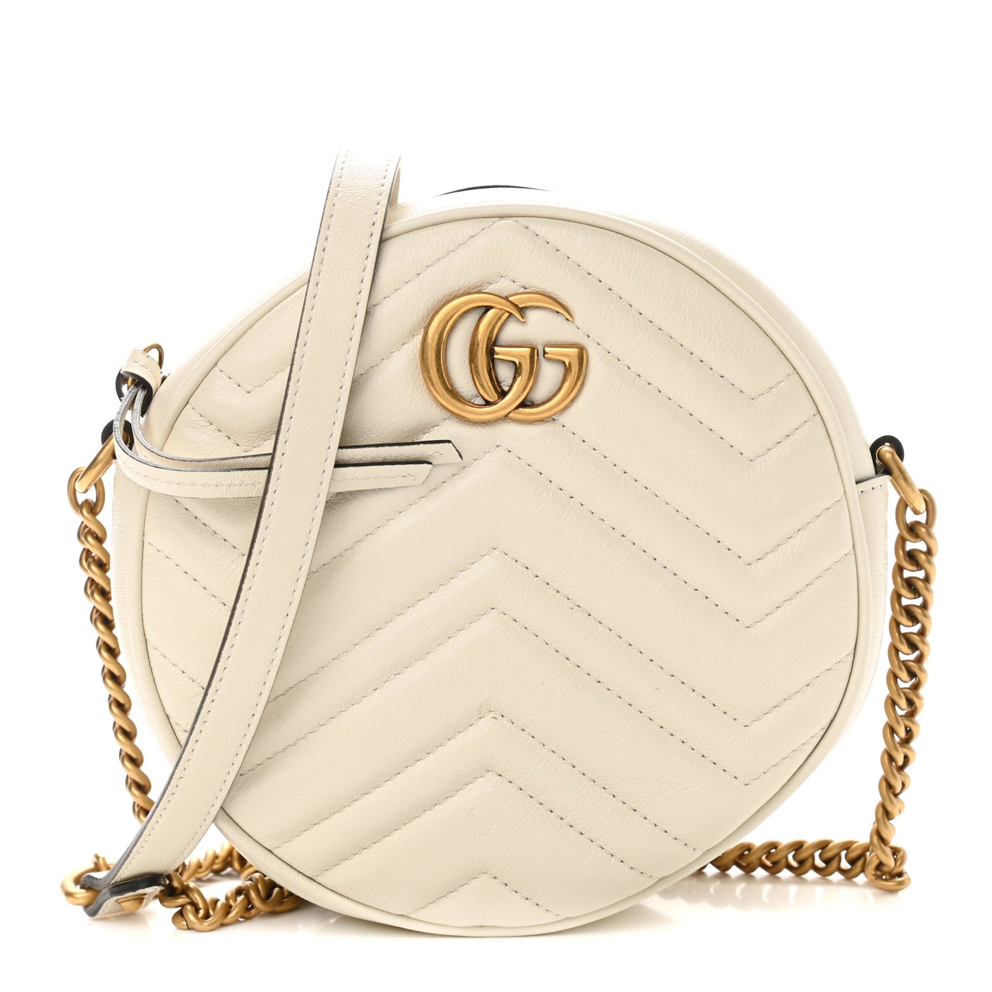 Calfskin Matelasse Mini GG Marmont Round Shoulder Bag White