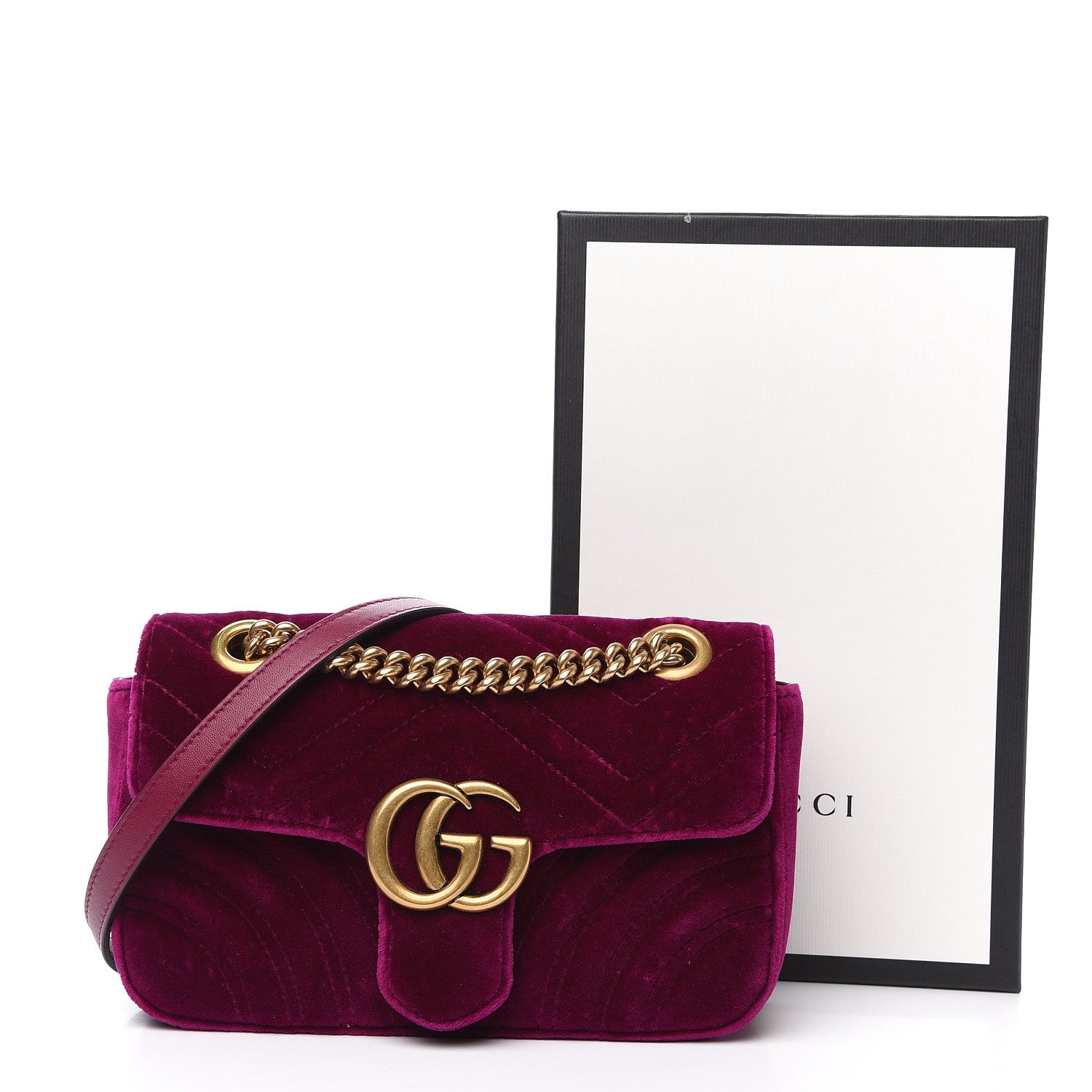 Gucci Velvet Matelasse Mini GG Marmont Shoulder Bag Fuchsia Violet Cyclamen 11 of 11