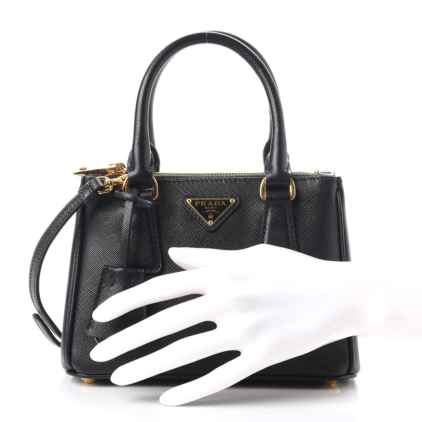 Saffiano Micro Galleria Double Zip Tote Nero Black