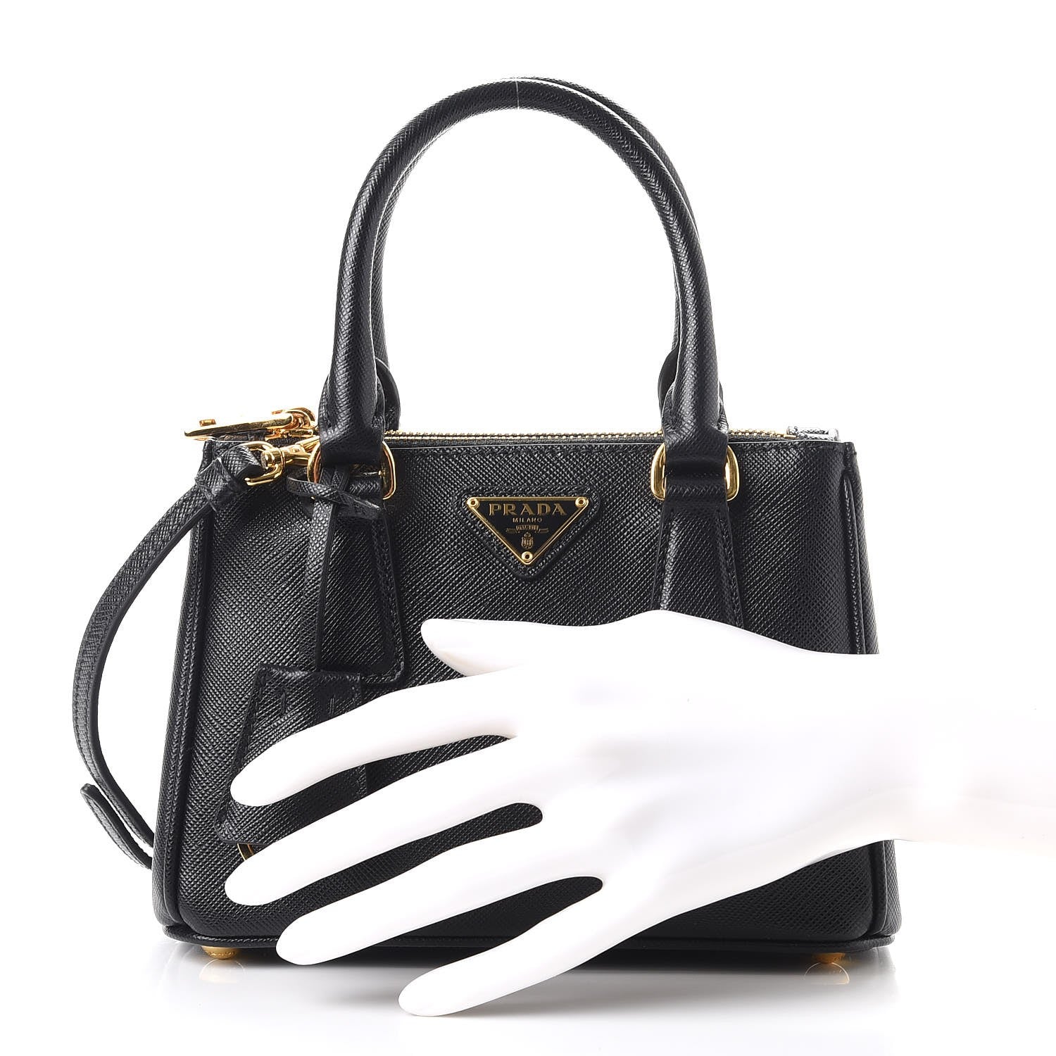 Prada Saffiano Micro Galleria Double Zip Tote Nero Black 3 of 9