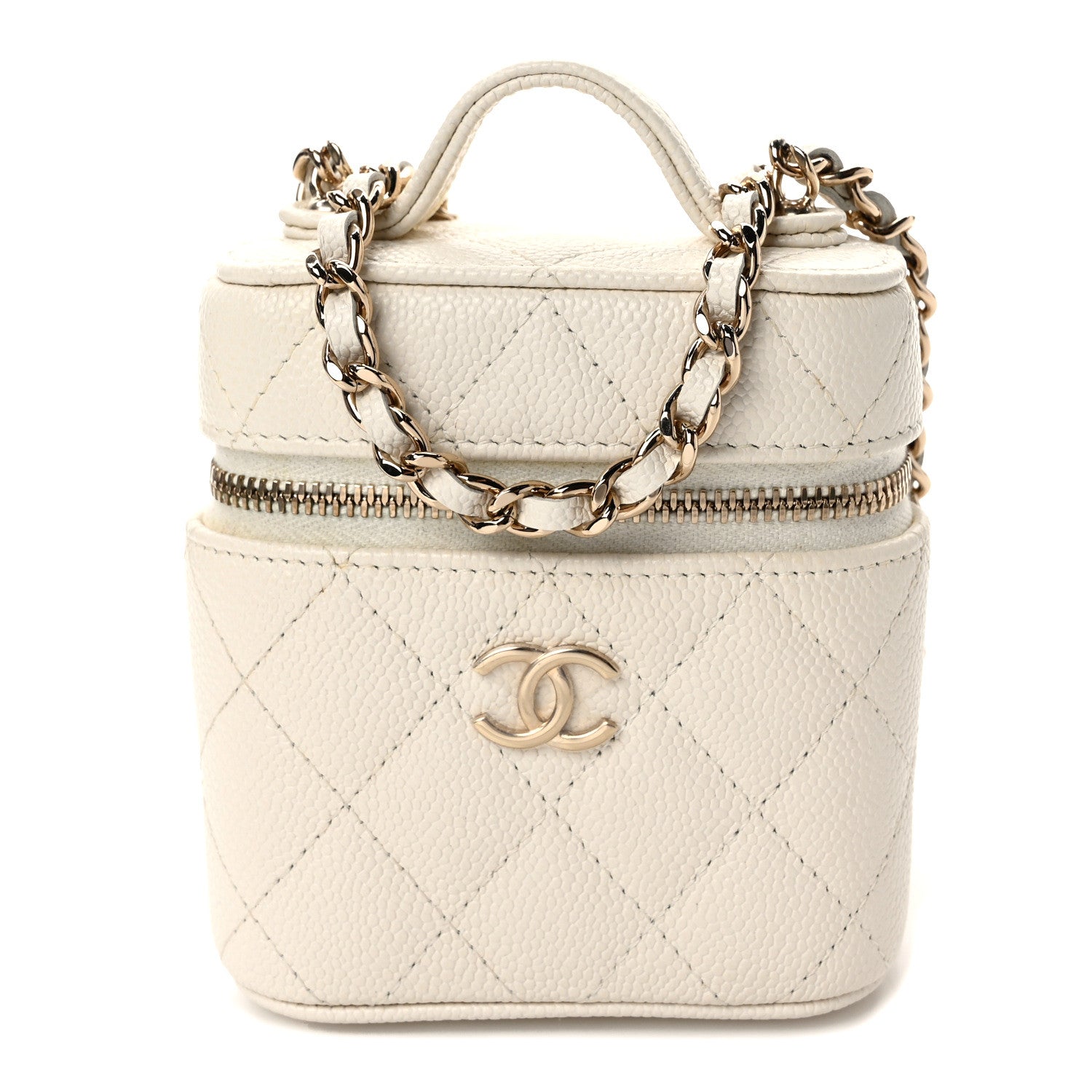 Chanel Caviar Quilted Small Handle With Care Vanity Case With Chain White 1 of 10