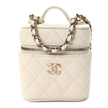 Chanel Caviar Quilted Small Handle With Care Vanity Case With Chain White 1 of 10