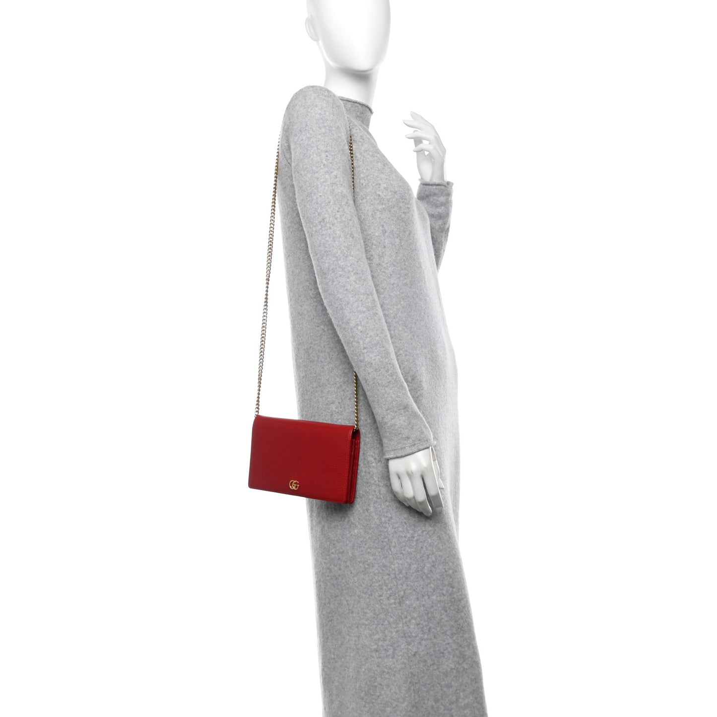Dollar Calfskin Mini GG Marmont Chain Wallet Hibiscus Red