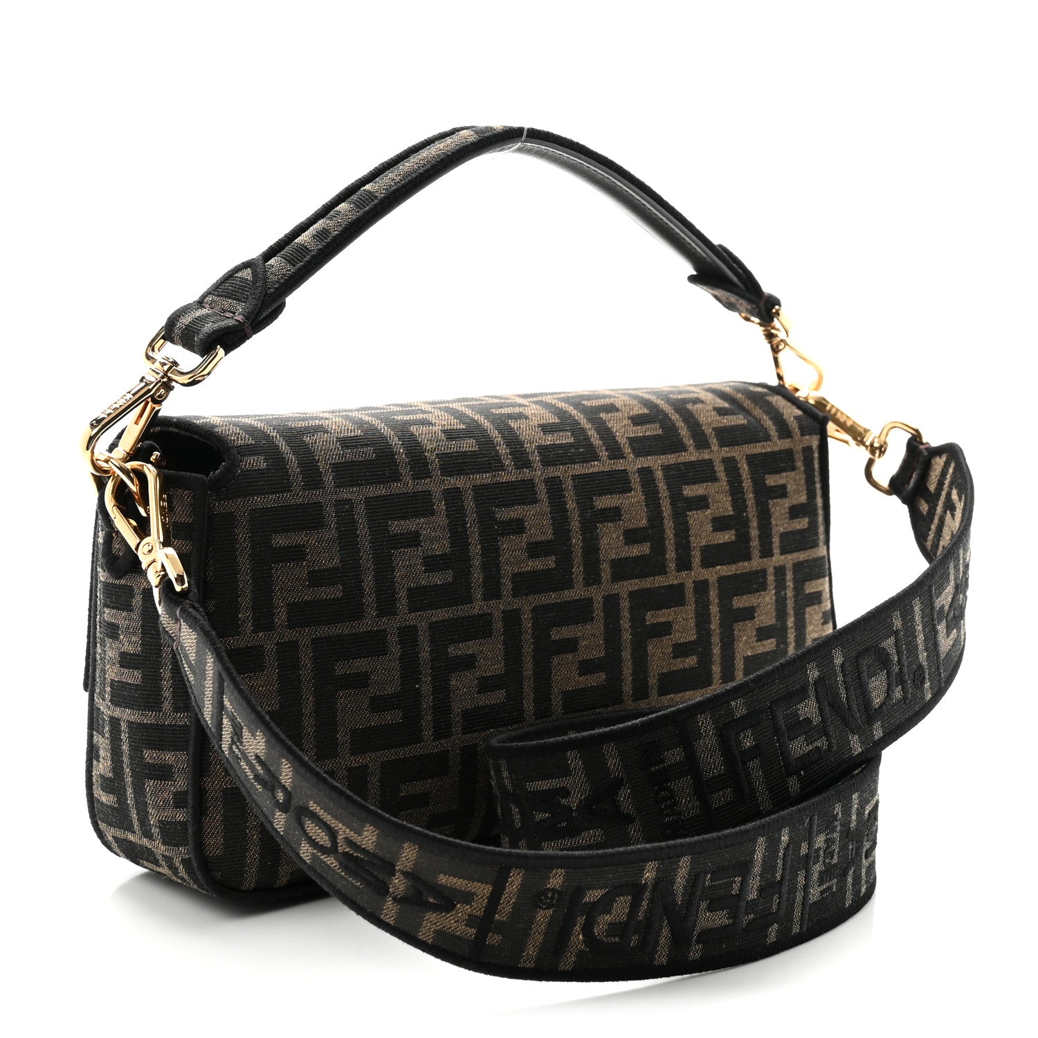 Fendi Fabric Jacquard FF 1974 Medium Baguette Tobacco Moro Black 3 of 10