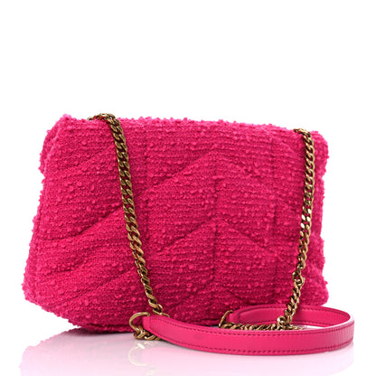 Saint Laurent Boucle Tweed Quilted Toy Loulou Puffer Monogram Chain Satchel Magenta 3 of 10