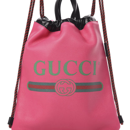 Gucci Grained Calfskin Logo Drawstring Backpack Box Pink Green Black 8 of 10