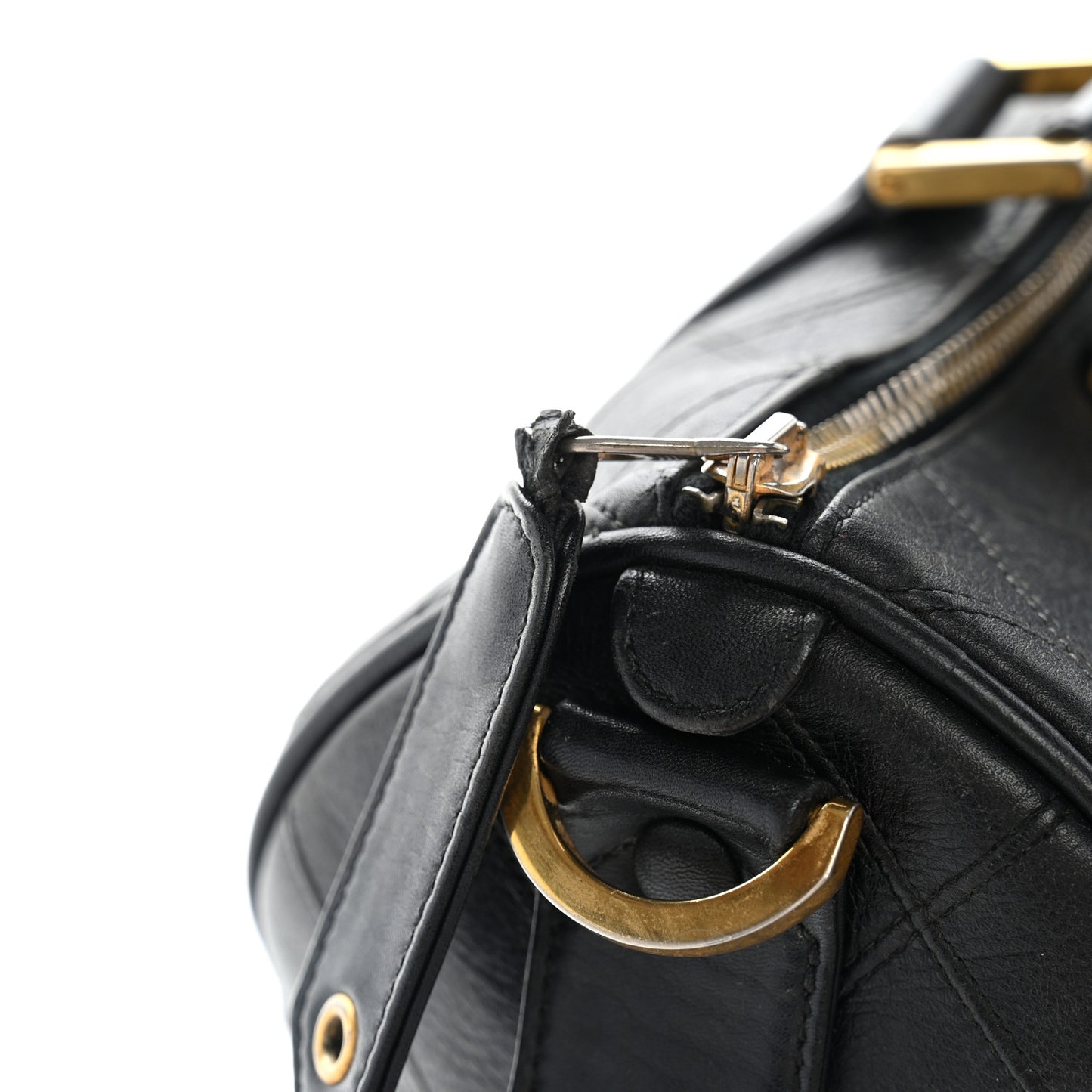 Calfskin Stitched Duffle Travel Bag Black