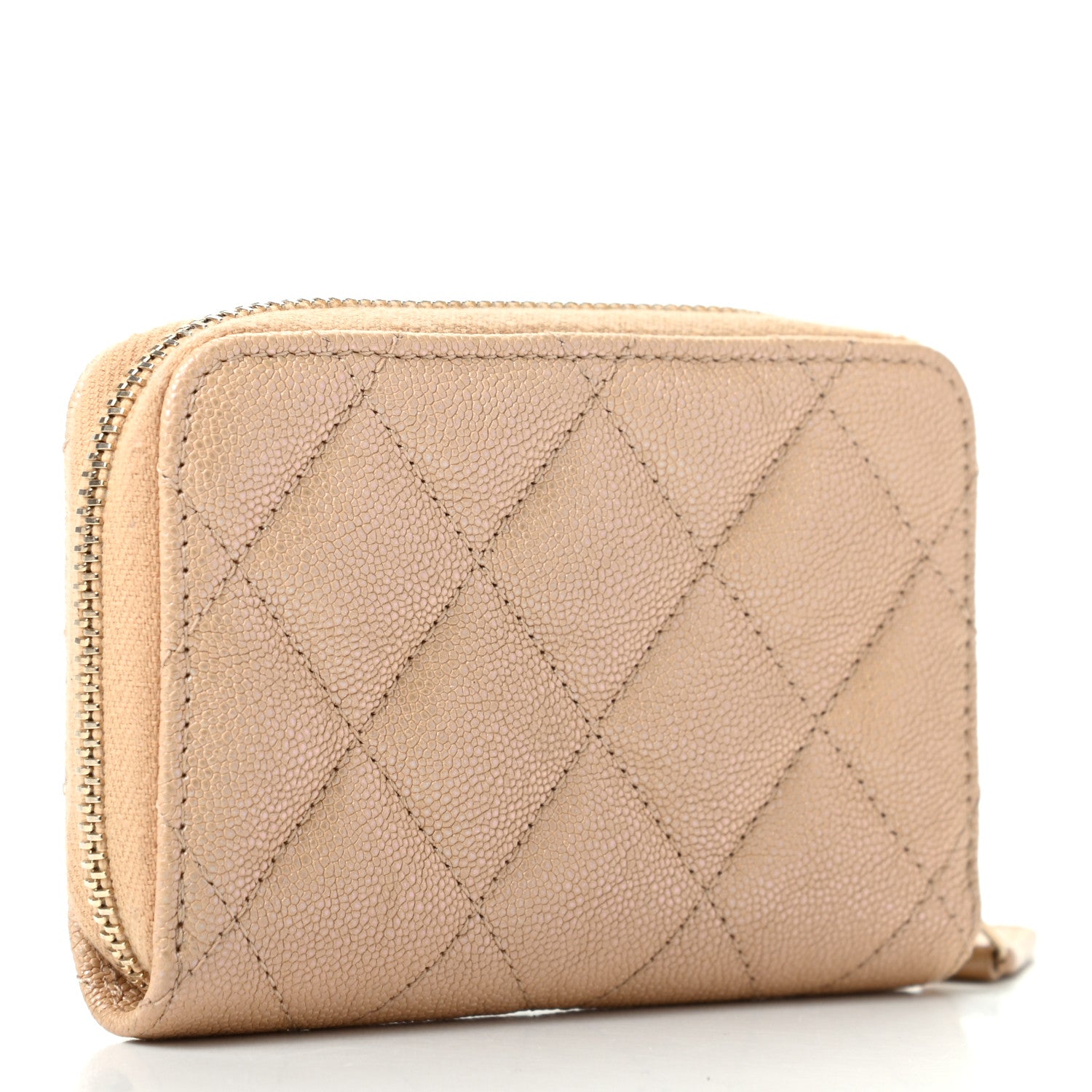 Chanel Iridescent Caviar Quilted Zip Around Coin Purse Beige 3 of 8