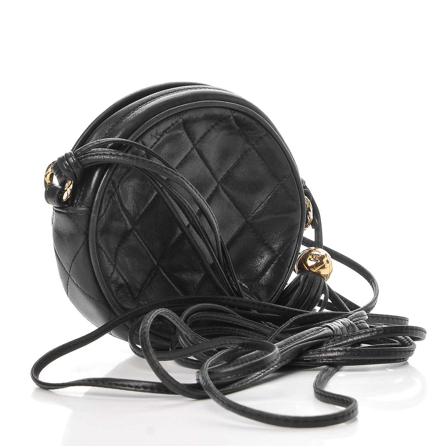 Chanel Lambskin Quilted Round Tassel Crossbody Bag Black 3 of 9