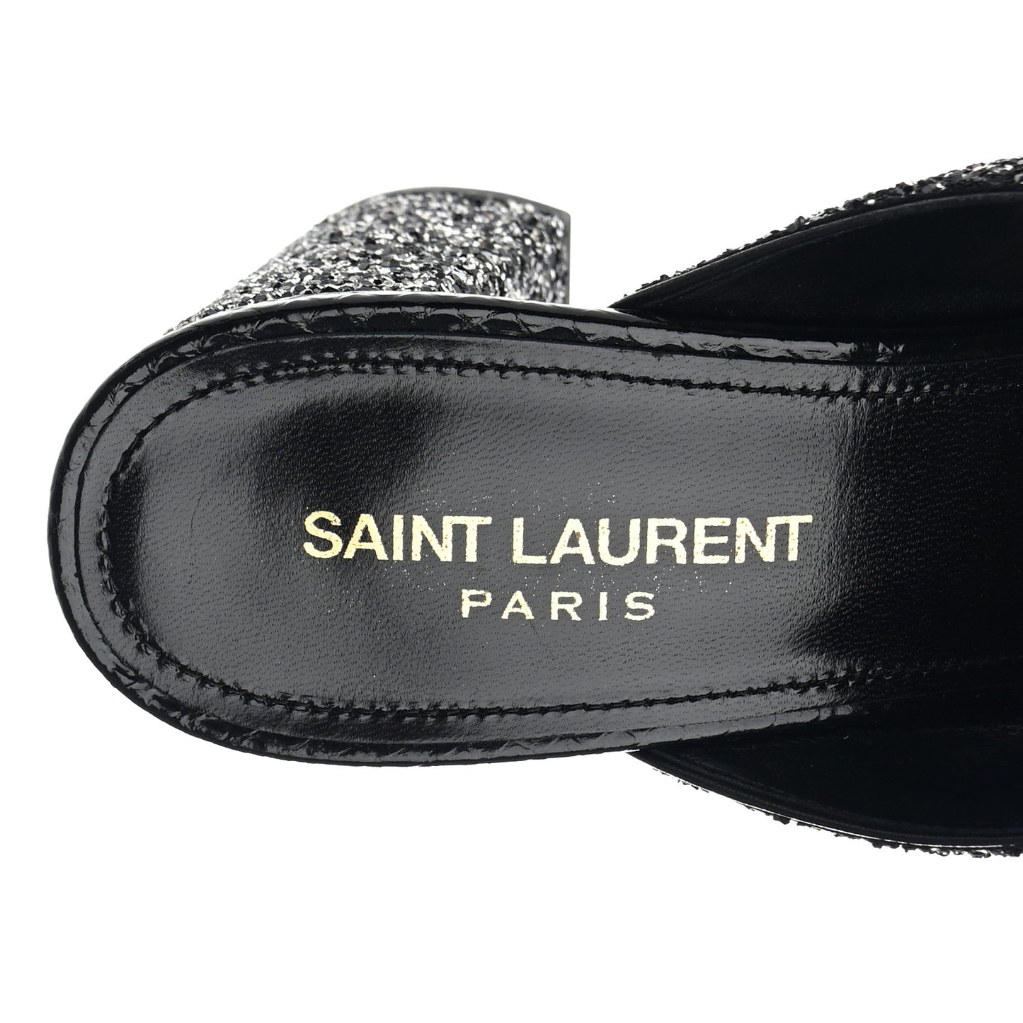 SAINT LAURENT Glitter LouLou 70 Mule Sandals 39 Black