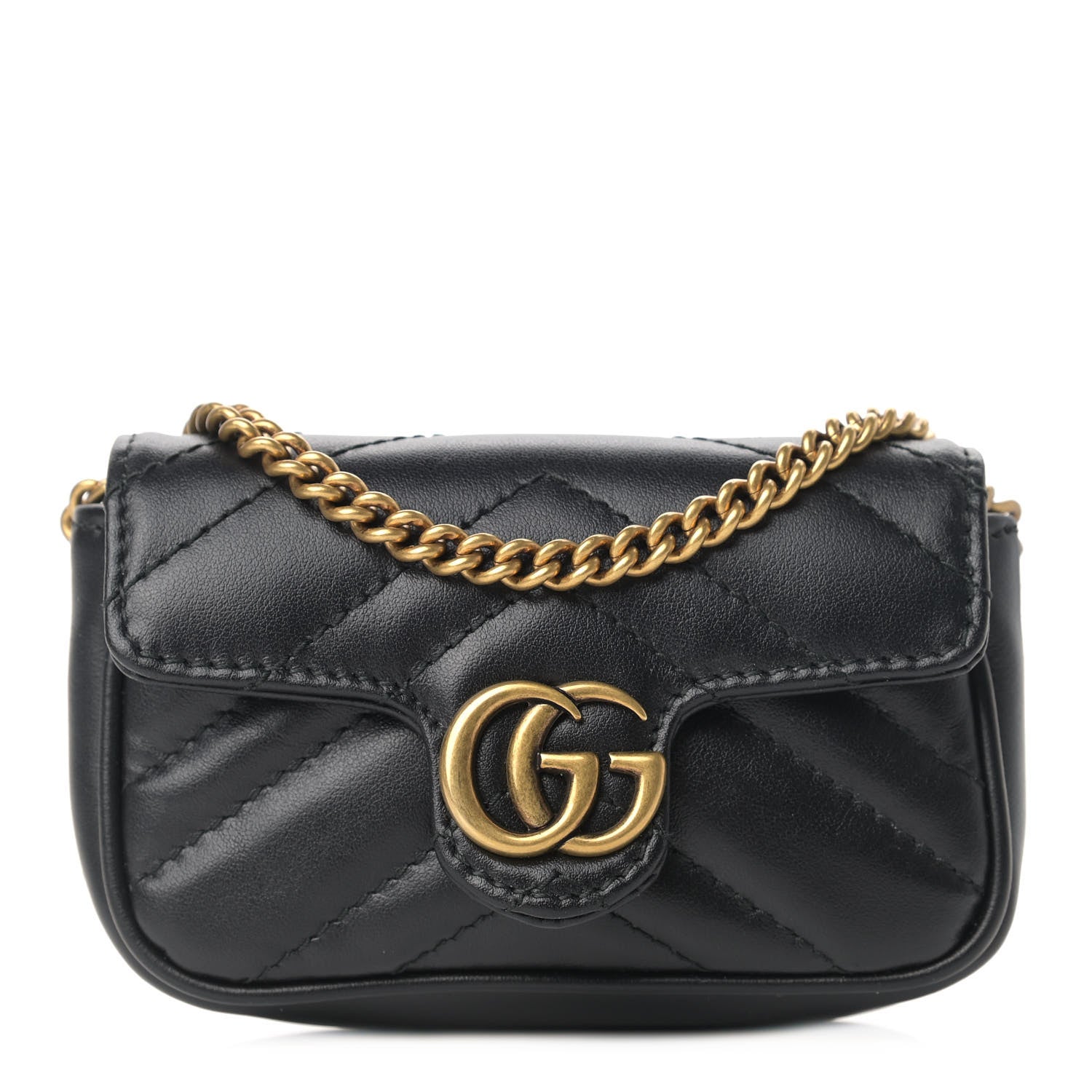Gucci Calfskin Matelasse GG Marmont 2.0 Coin Purse On A Chain Black 1 of 13