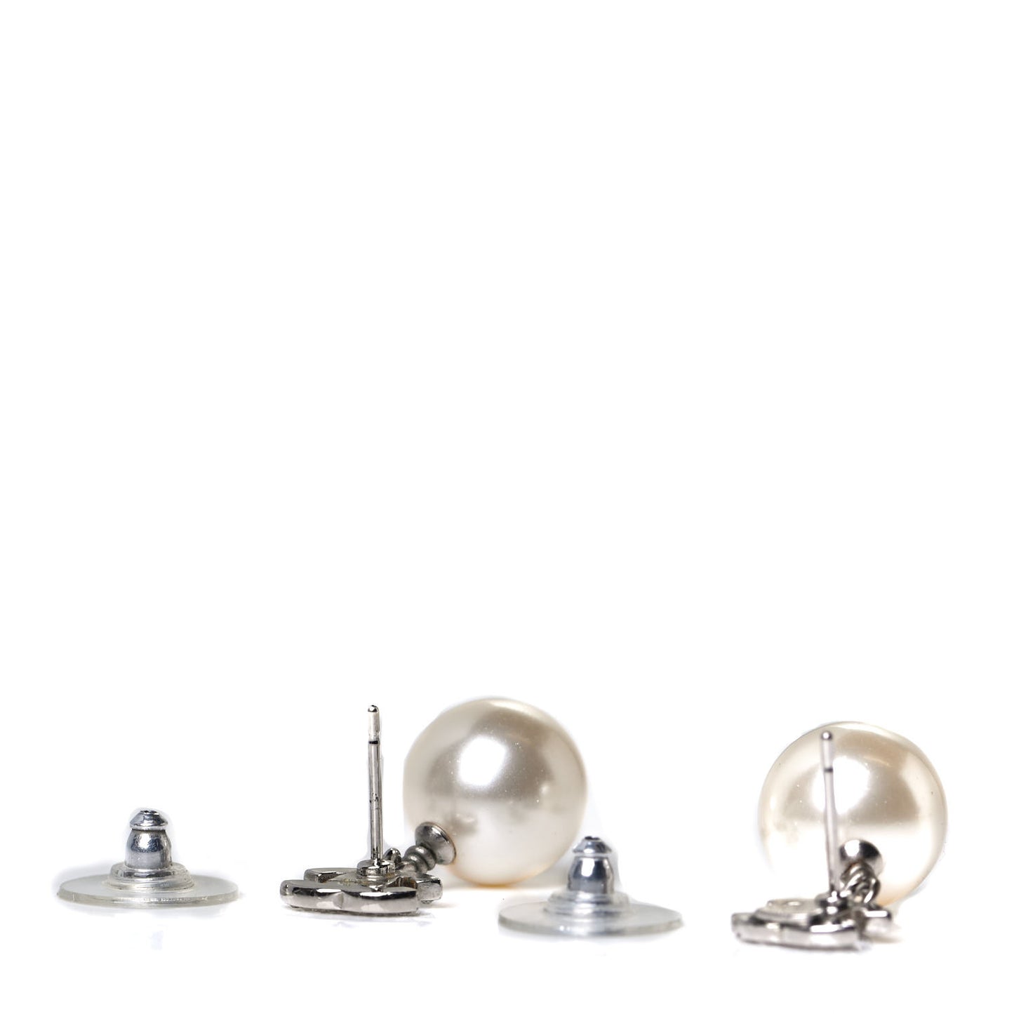 Crystal Pearl CC Drop Earrings Silver