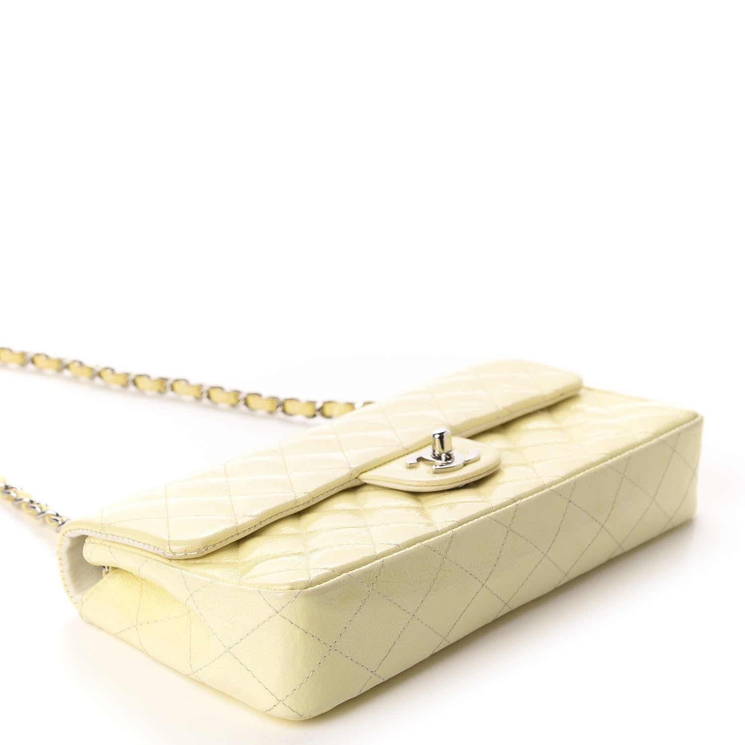 Chanel Distressed Patent Calfskin Quilted East West Flap Clutch Ivory 4 of 11