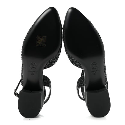 Chanel Glitter Grosgrain Cap Toe CC Ankle Wrap Pumps 37 Black 6 of 9