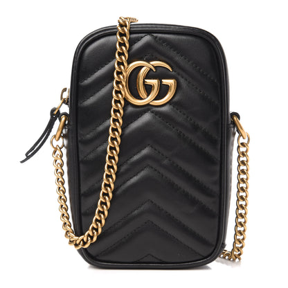 Gucci Calfskin Matelasse Mini GG Marmont Crossbody Bag Black 1 of 10