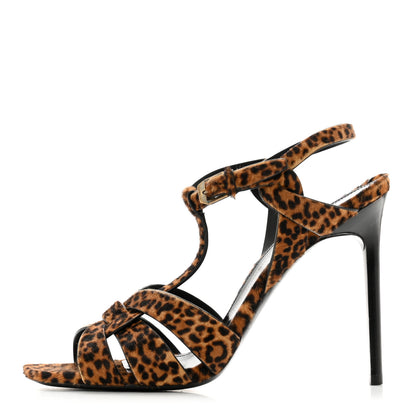 Saint Laurent Pony Hair Leopard Print Tribute 105 Sandals 40 Naturale 1 of 8