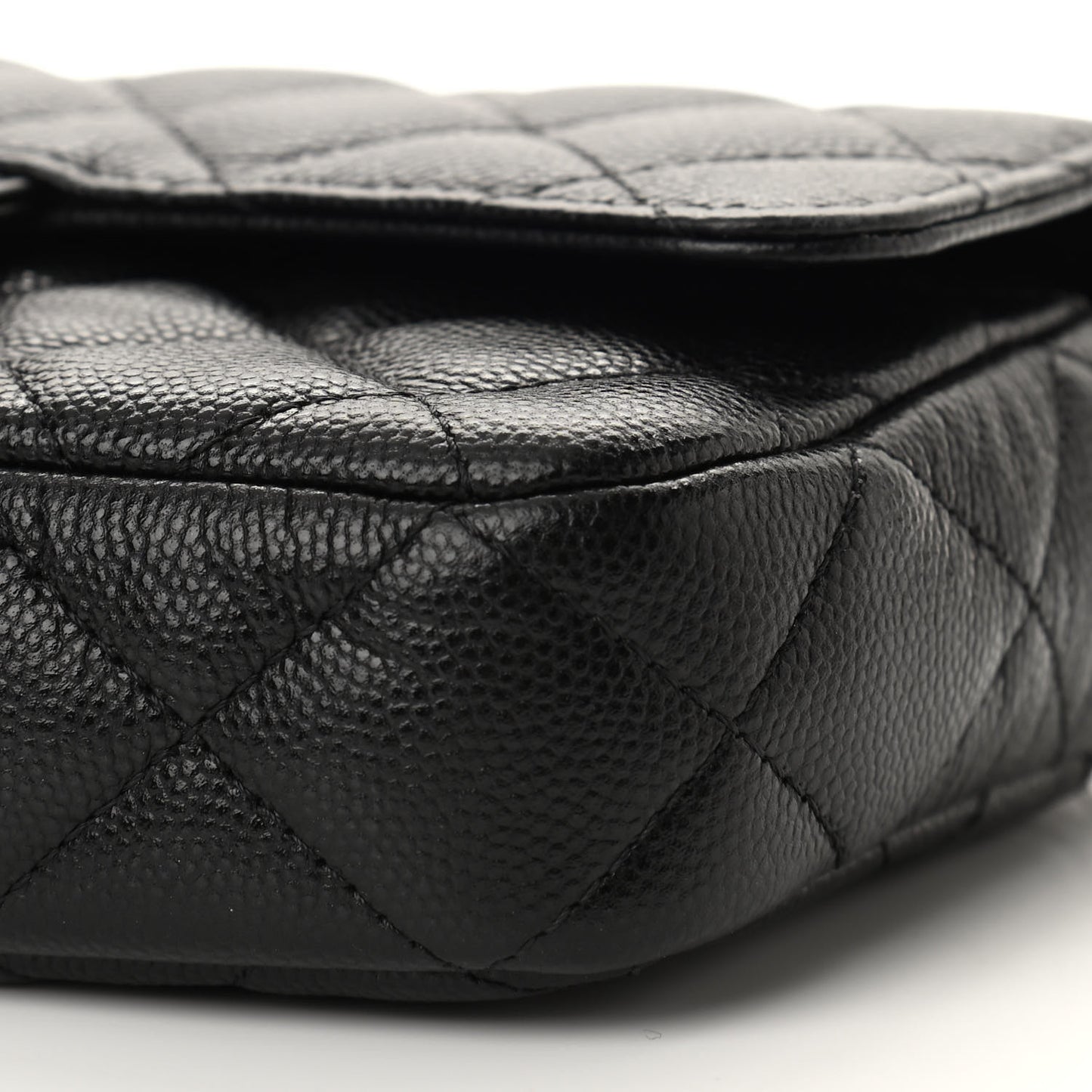 Caviar Quilted Flap Phone Holder With Chain Black