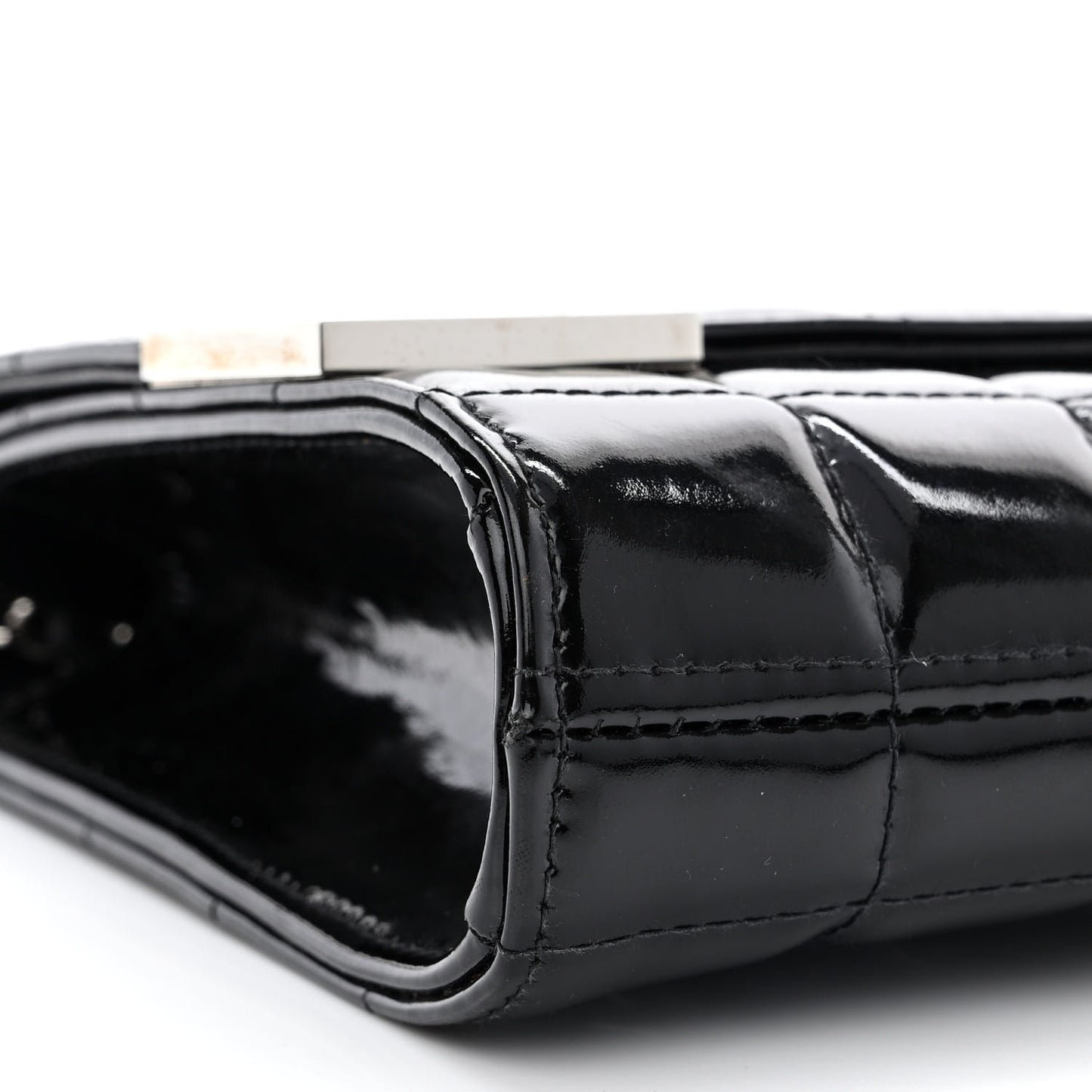 Patent Chocolate Bar Chain Clutch Black