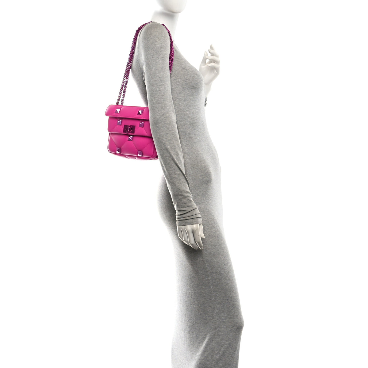 Valentino Garavani Nappa Lacquer Monochrome Small Roman Stud Shoulder Bag Pink PP 2 of 9