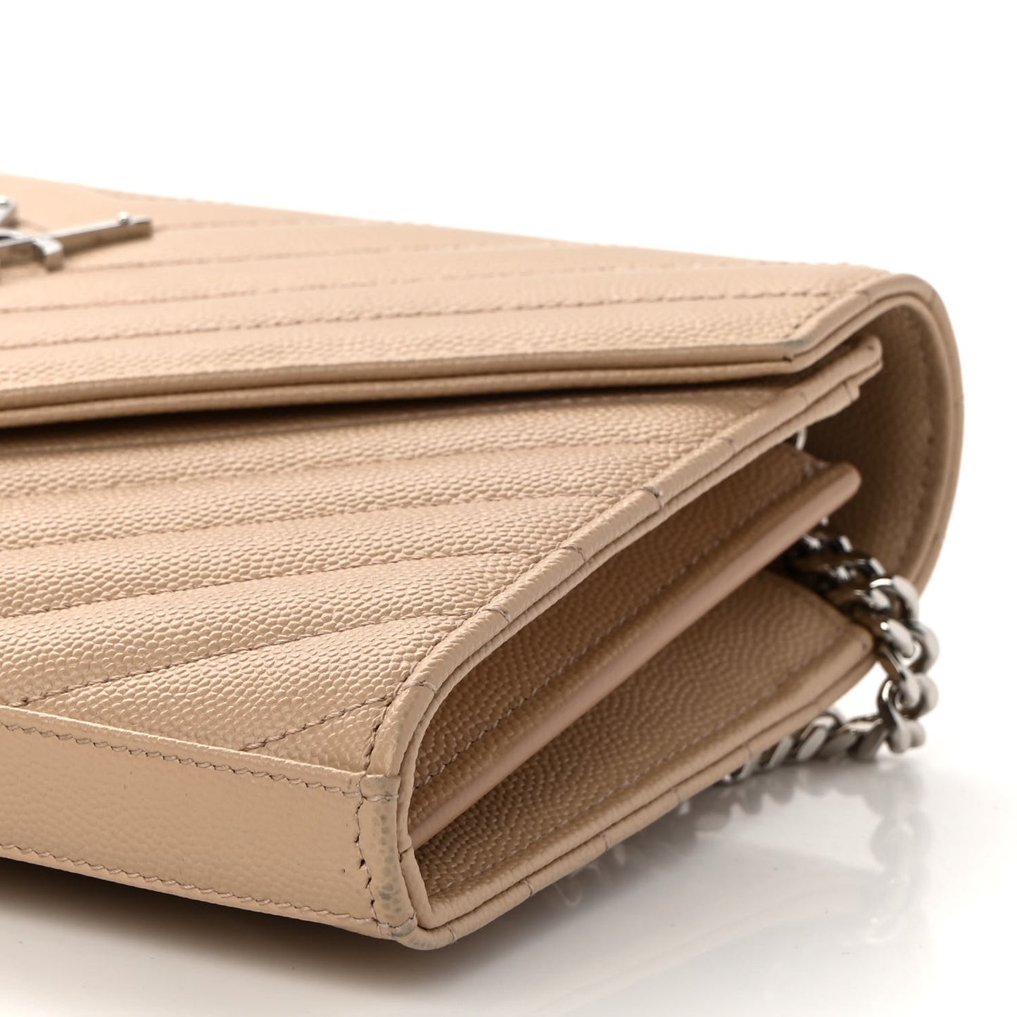 Grain De Poudre Matelasse Chevron Monogram Chain Wallet Nude Powder