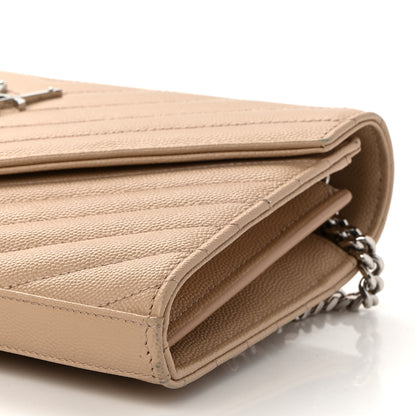Saint Laurent Grain De Poudre Matelasse Chevron Monogram Chain Wallet Nude Powder 10 of 12