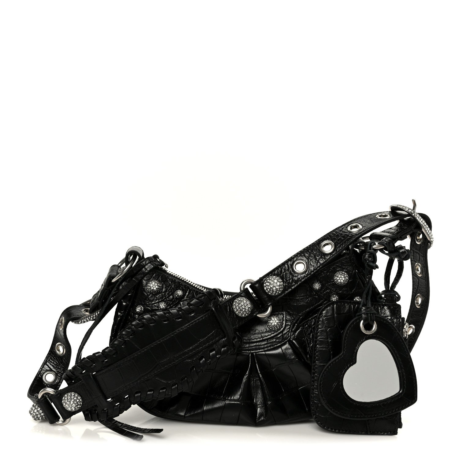 Balenciaga Extra Supple Calfskin Crystal Crocodile Embossed Le Cagole Shoulder Bag XS Black 1 of 10