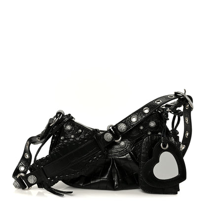 Balenciaga Extra Supple Calfskin Crystal Crocodile Embossed Le Cagole Shoulder Bag XS Black 1 of 10
