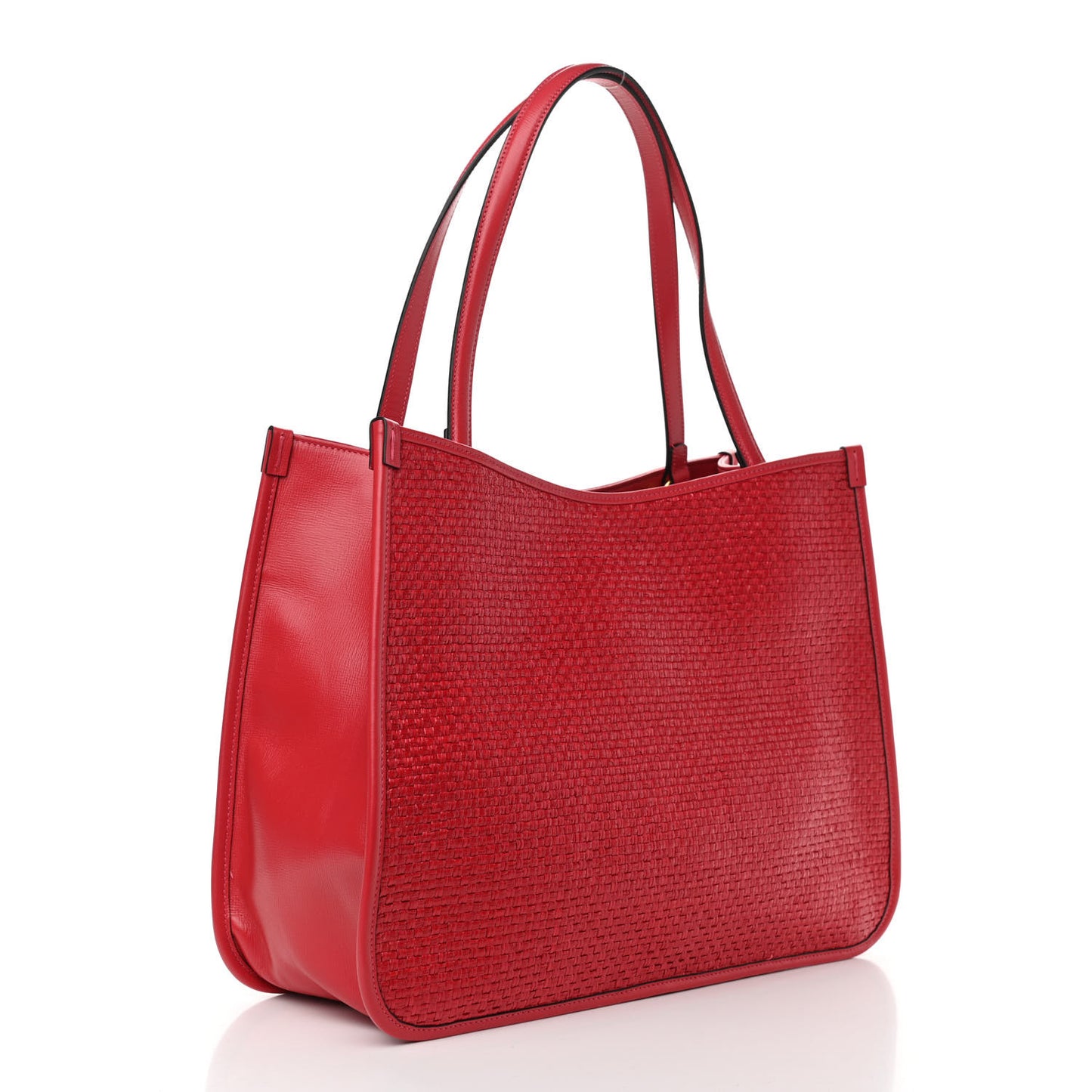 Straw Azalea Calfskin Horsebit 1955 Tote Bag Coral Wave Black