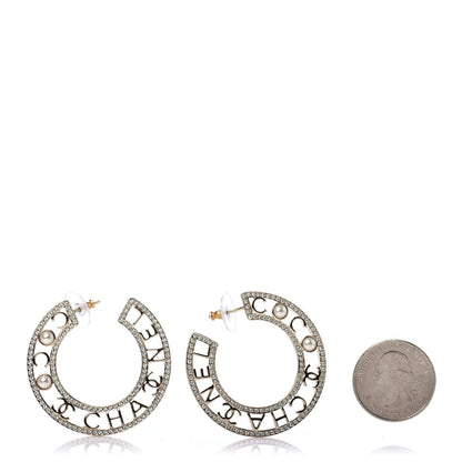 Chanel Crystal Pearl Bow-tiful CC Hoop Earrings Gold 2 of 4