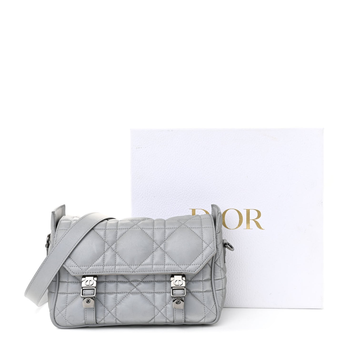 Calfskin Macrocannage Small Diorcamp Messenger Argent