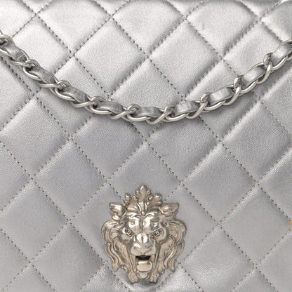 Chanel Metallic Lambskin Quilted Medium Leo Lion Flap Clutch Silver 8 of 12
