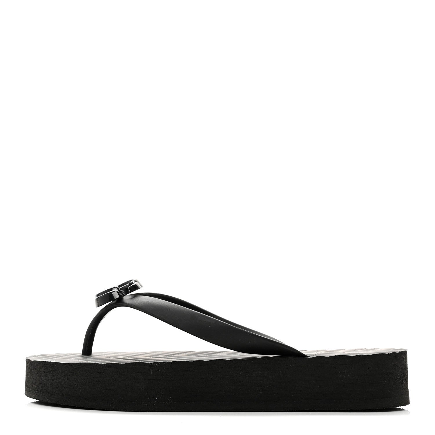 Gucci Rubber Chevron Womens GG Thong Sandals 35 Black 1 of 9