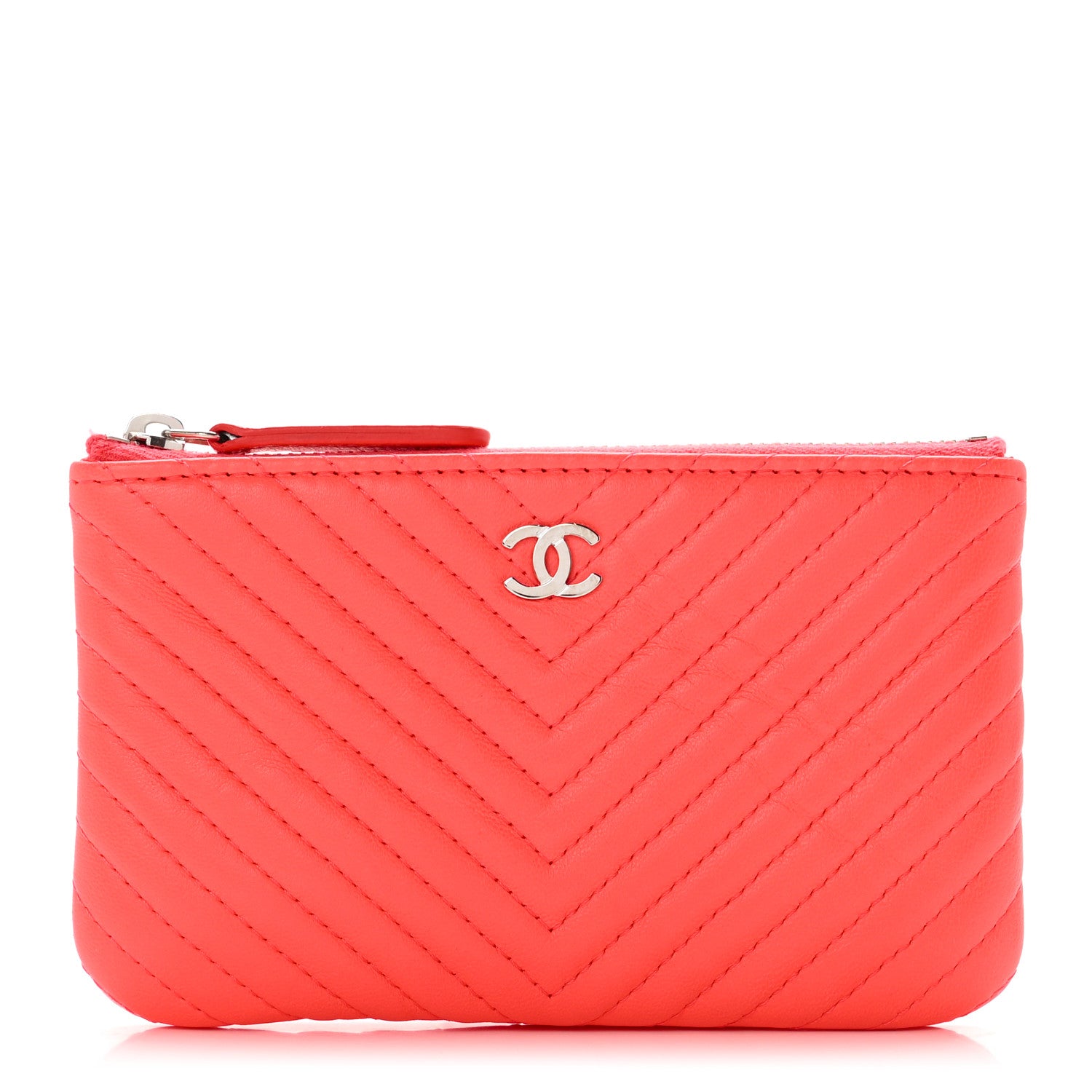 Chanel Lambskin Chevron Quilted Small Cosmetic Case Orange 1 of 8