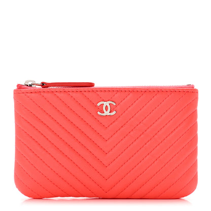 Chanel Lambskin Chevron Quilted Small Cosmetic Case Orange 1 of 8
