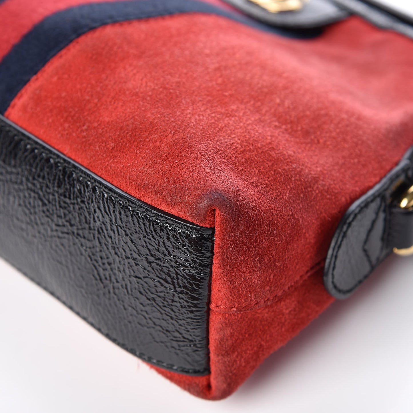 Suede Patent Web GG Small Ophidia Dome Shoulder Bag Hibiscus Red