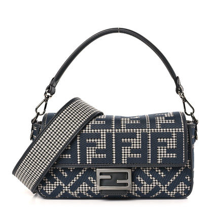 Fendi Wool Vitello King Houndstooth FF Embroidered Baguette Grigio Anthracite 1 of 9