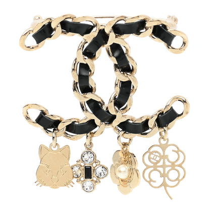 Chanel Lambskin Crystal Chain CC Charms Brooch Black Gold 1 of 4