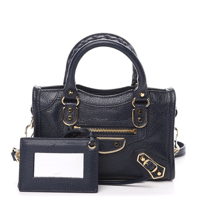 Balenciaga Chevre Gold Metallic Edge Hardware Nano City Bleu Nuit Dark Sea 1 of 8