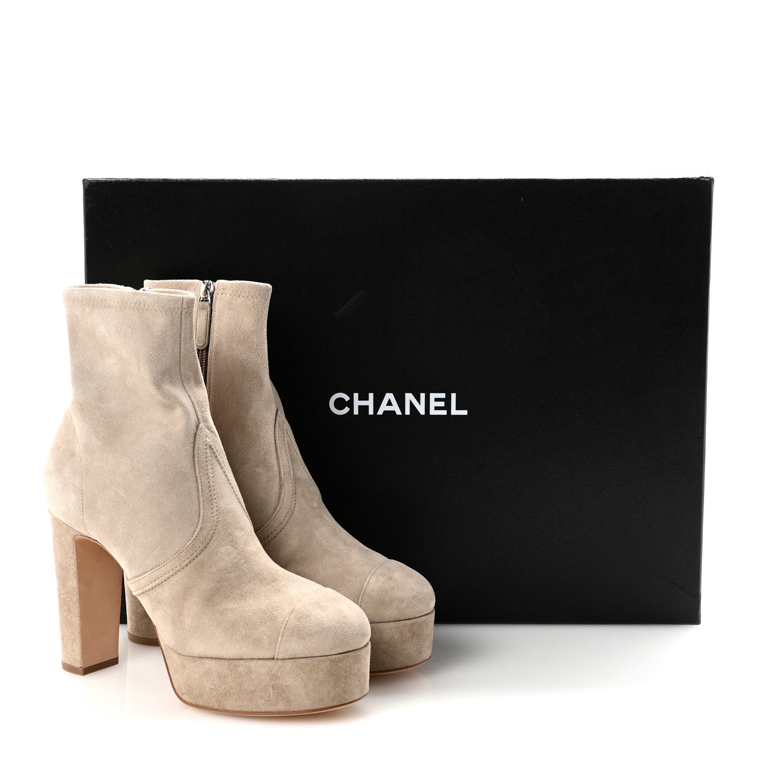 Chanel Suede Calfskin Platform Short Boots 40 Beige 10 of 10
