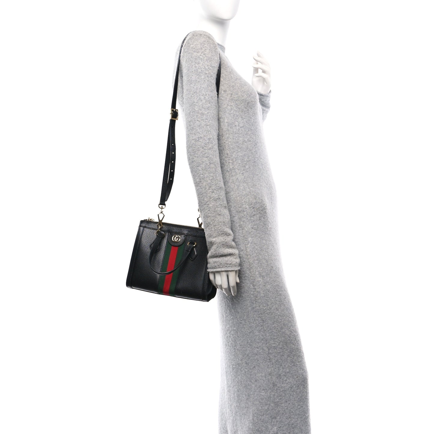 Textured Calfskin Web Small Ophidia Tote Bag Black