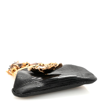 Gucci Lizard Bamboo Jeweled Clutch Black 3 of 8