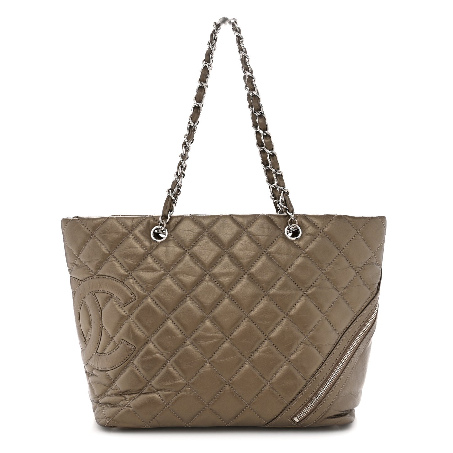 Metallic Aged Calfskin Quilted Large Cotton Club Tote Bronze