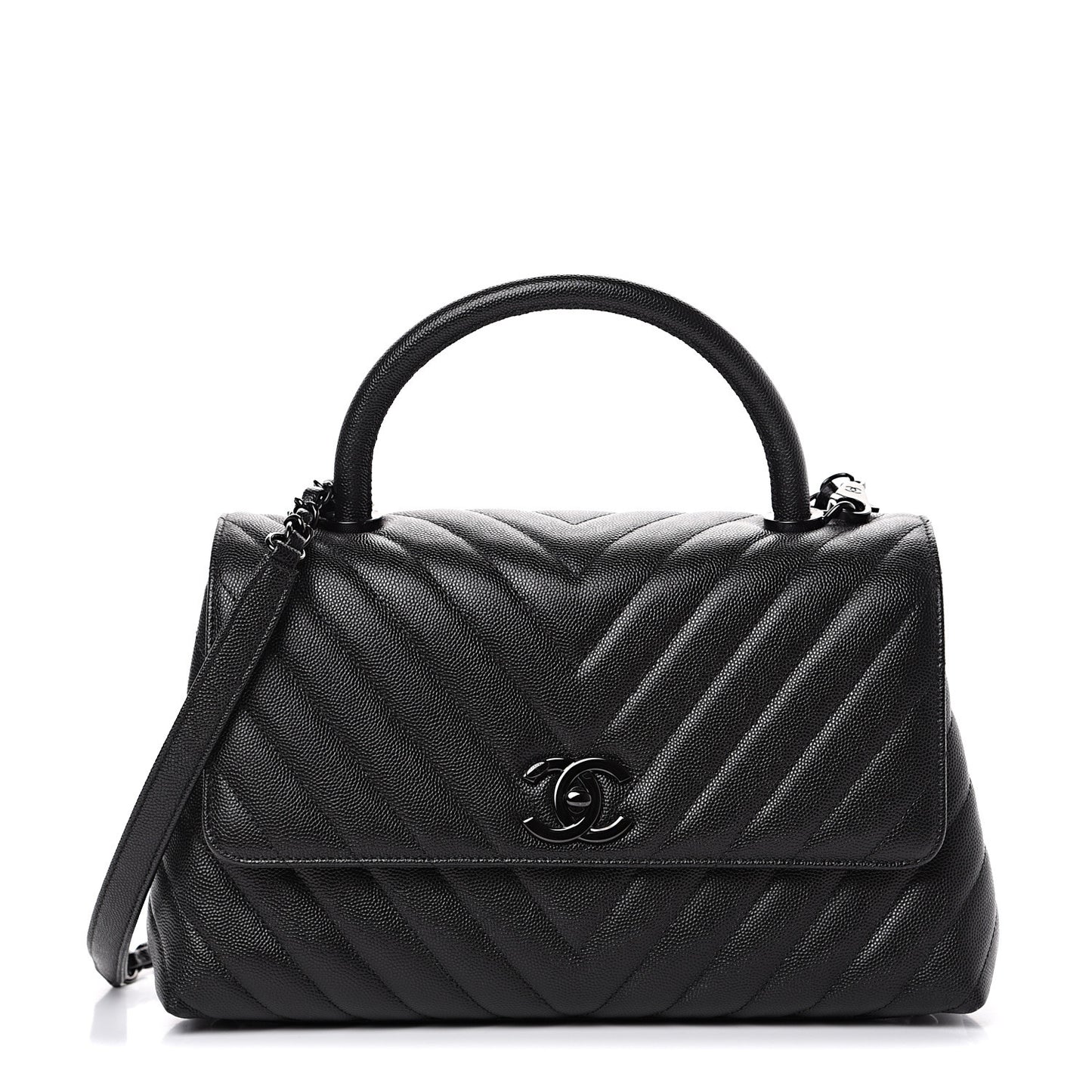 Caviar Chevron Quilted Small Coco Handle Flap So Black